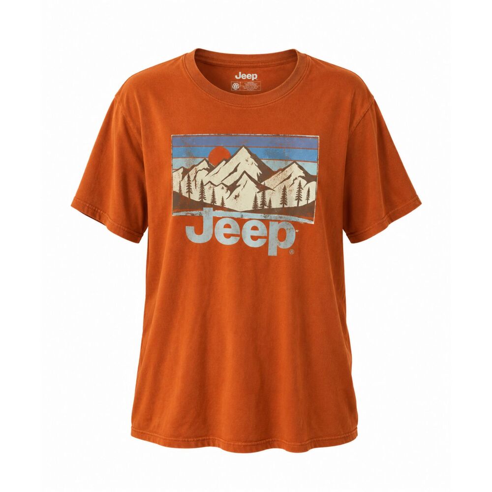 orange jeep graphic t shirt mountains logo short sleeve casual tee